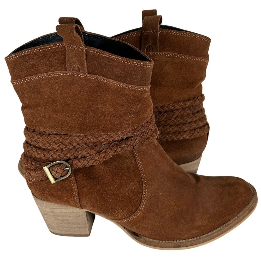 dingo Chestnut Suede Braided Strap Ankle Boots